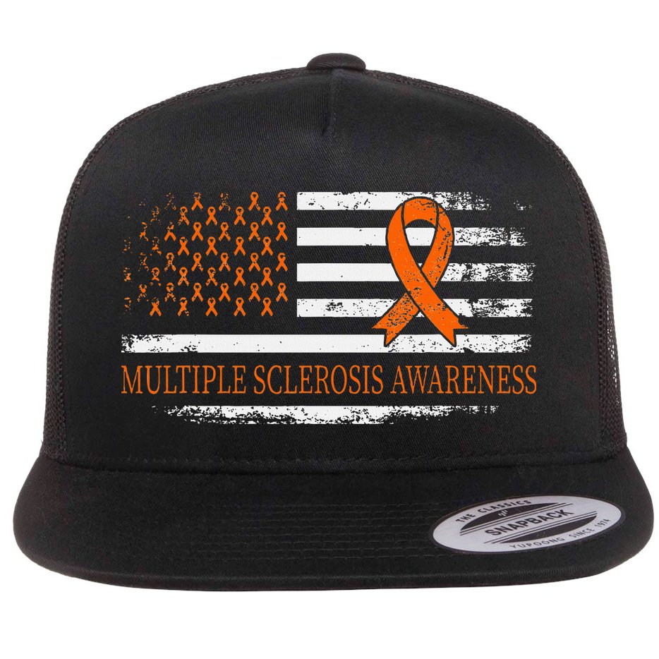 Orange Ribbon Ms Multible Sclerosis Awareness Flat Bill Trucker Hat