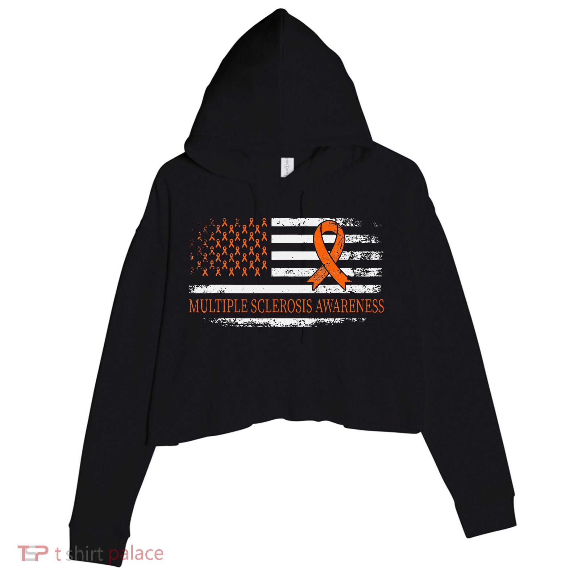 Orange Ribbon Ms Multible Sclerosis Awareness Crop Fleece Hoodie