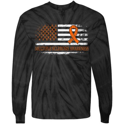 Orange Ribbon Ms Multible Sclerosis Awareness Tie-Dye Long Sleeve Shirt