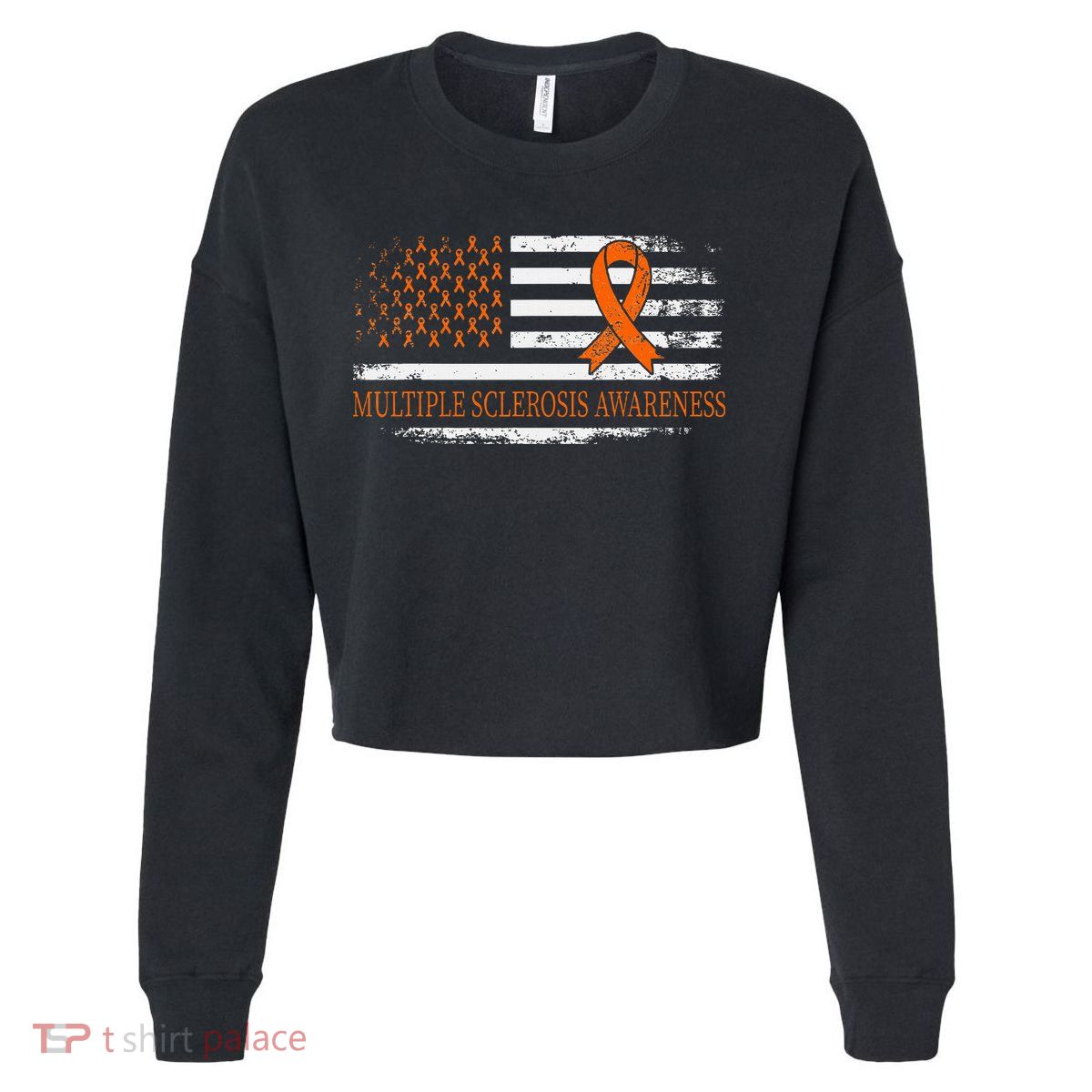 Orange Ribbon Ms Multible Sclerosis Awareness Cropped Pullover Crew