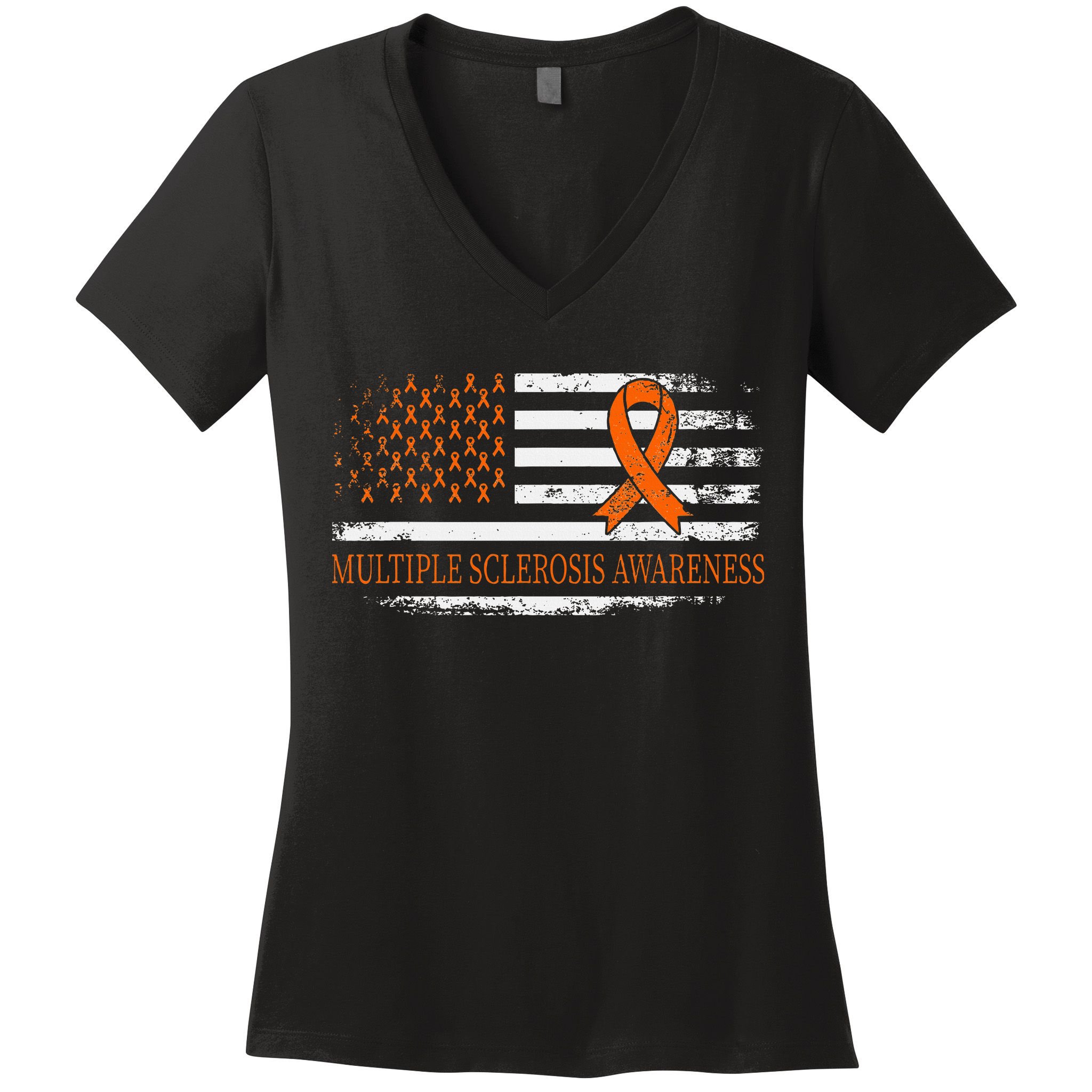 Orange Ribbon Ms Multible Sclerosis Awareness Women's V-Neck T-Shirt