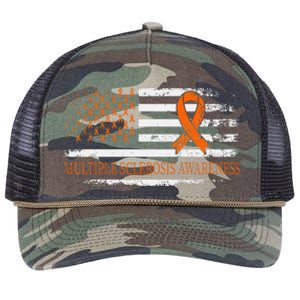 Orange Ribbon Ms Multible Sclerosis Awareness Retro Rope Trucker Hat Cap