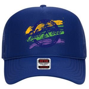 Old Row Mardi Gras Circle Logo Great Gift High Crown Mesh Back Trucker Hat