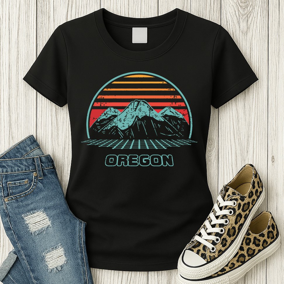 Oregon Retro Mountain Hiking 80s Style Womens T-Shirt