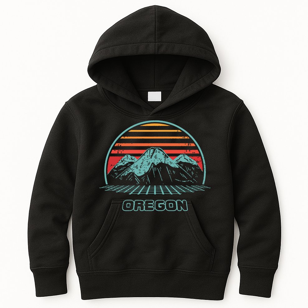 Oregon Retro Mountain Hiking 80s Style Kids Hoodie