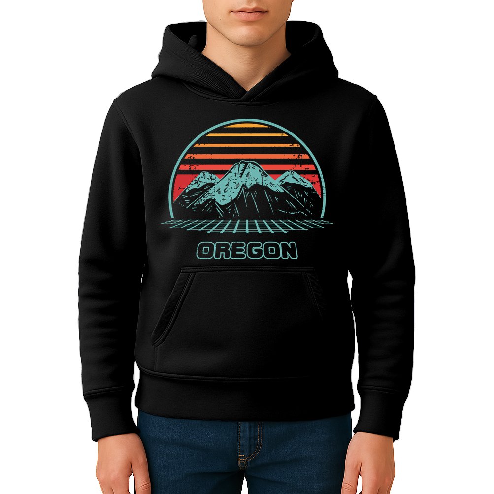 Oregon Retro Mountain Hiking 80s Style Kids Hoodie
