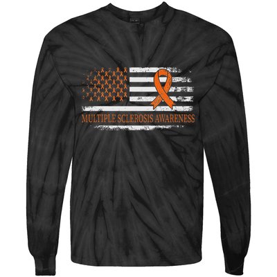Orange Ribbon Ms Multible Sclerosis Awareness Tie-Dye Long Sleeve Shirt