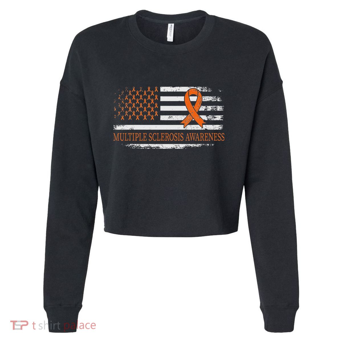 Orange Ribbon Ms Multible Sclerosis Awareness Cropped Pullover Crew