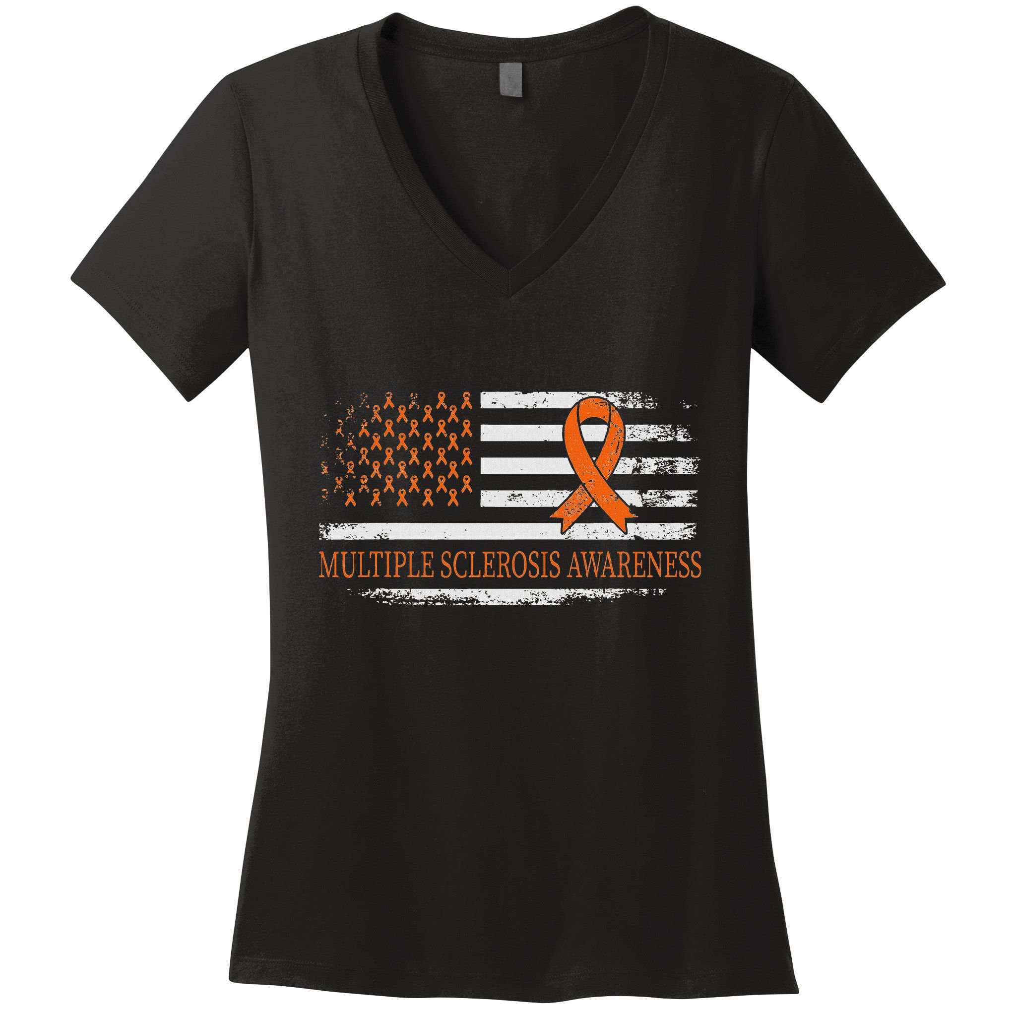 Orange Ribbon Ms Multible Sclerosis Awareness Women's V-Neck T-Shirt