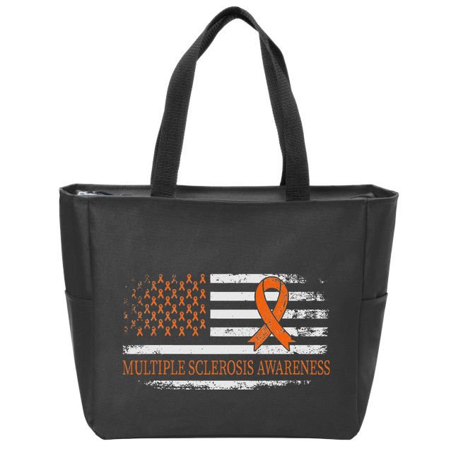 Orange Ribbon Ms Multible Sclerosis Awareness Zip Tote Bag