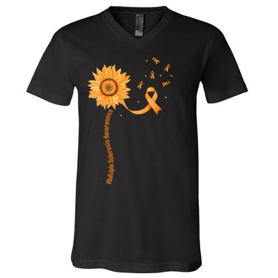 Orange Ribbon Multiple Sclerosis Awareness V-Neck T-Shirt