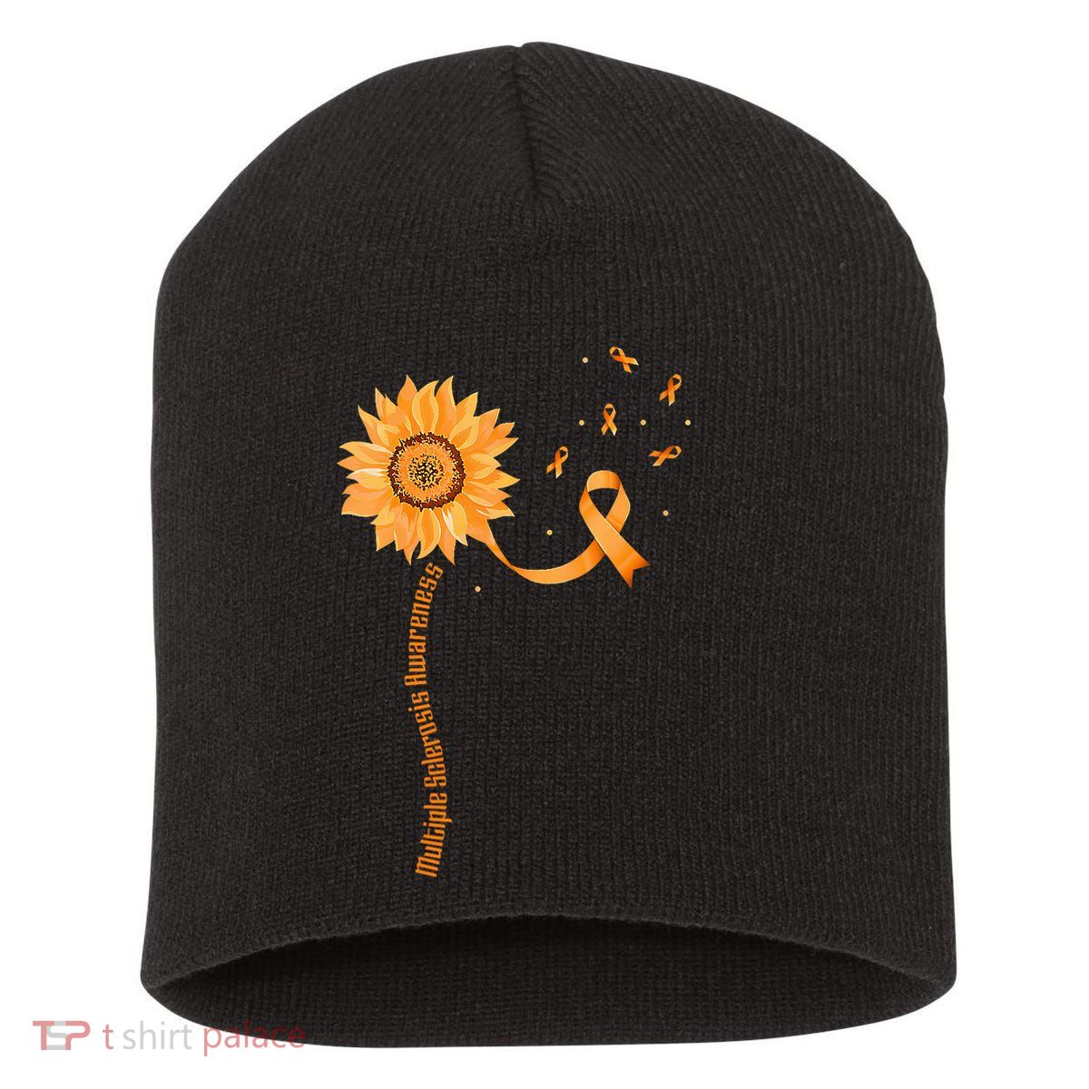 Orange Ribbon Multiple Sclerosis Awareness Short Acrylic Beanie