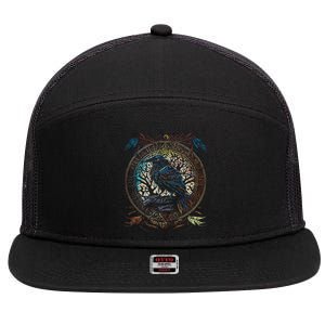 OdinS Raven Northman Valhalla Norse Mythology 7 Panel Mesh Trucker Snapback Hat