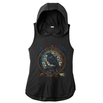 OdinS Raven Northman Valhalla Norse Mythology Ladies PosiCharge Tri-Blend Wicking Draft Hoodie Tank