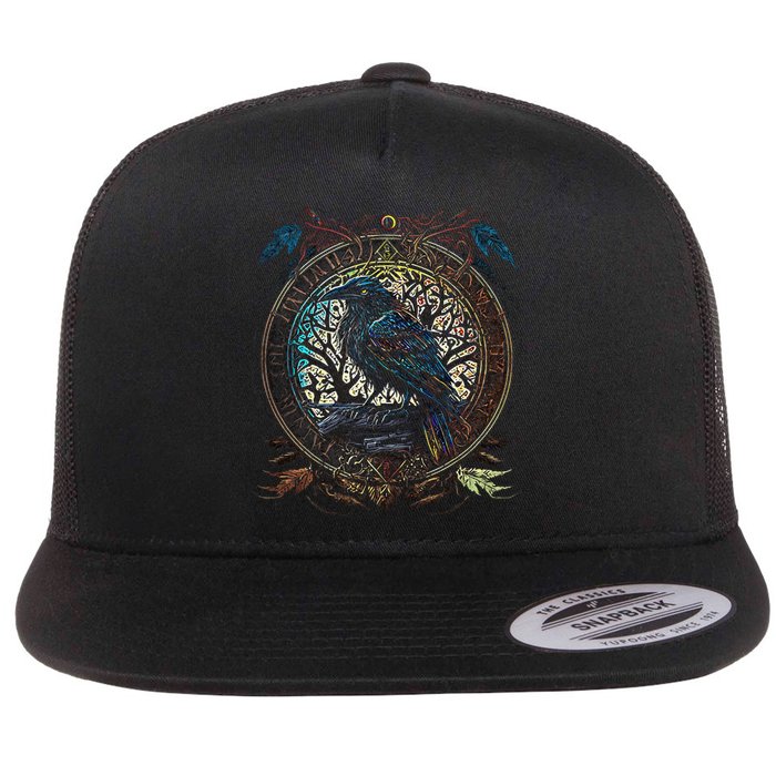 OdinS Raven Northman Valhalla Norse Mythology Flat Bill Trucker Hat