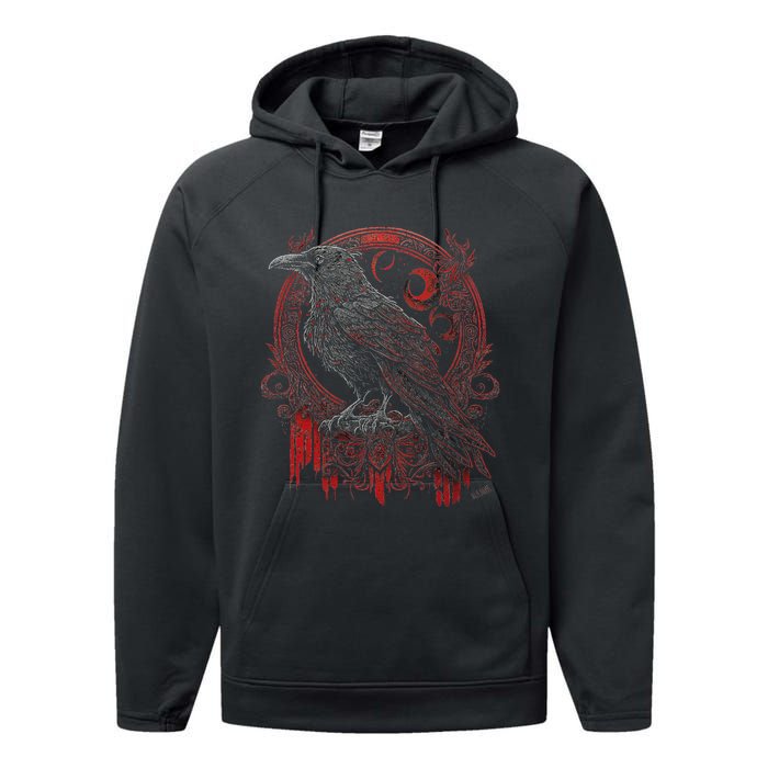 Odins Raven Northman Valhalla Norse Mythology Performance Fleece Hoodie