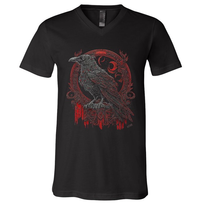 Odins Raven Northman Valhalla Norse Mythology V-Neck T-Shirt