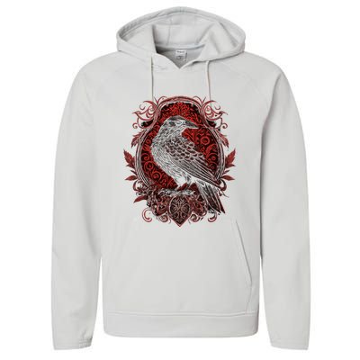 Odins Raven Northman Valhalla Norse Mythology Performance Fleece Hoodie