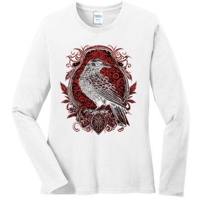 Odins Raven Northman Valhalla Norse Mythology Ladies Long Sleeve Shirt