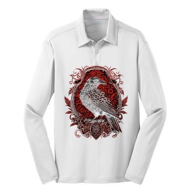 Odins Raven Northman Valhalla Norse Mythology Silk Touch Performance Long Sleeve Polo