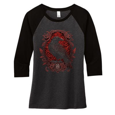 Odins Raven Northman Valhalla Norse Mythology Women's Tri-Blend 3/4-Sleeve Raglan Shirt