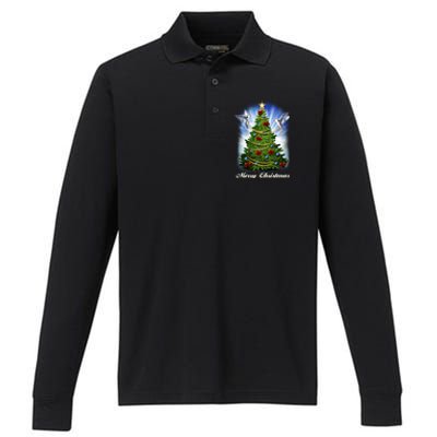 Ornament Merry Christmas Tree Performance Long Sleeve Polo