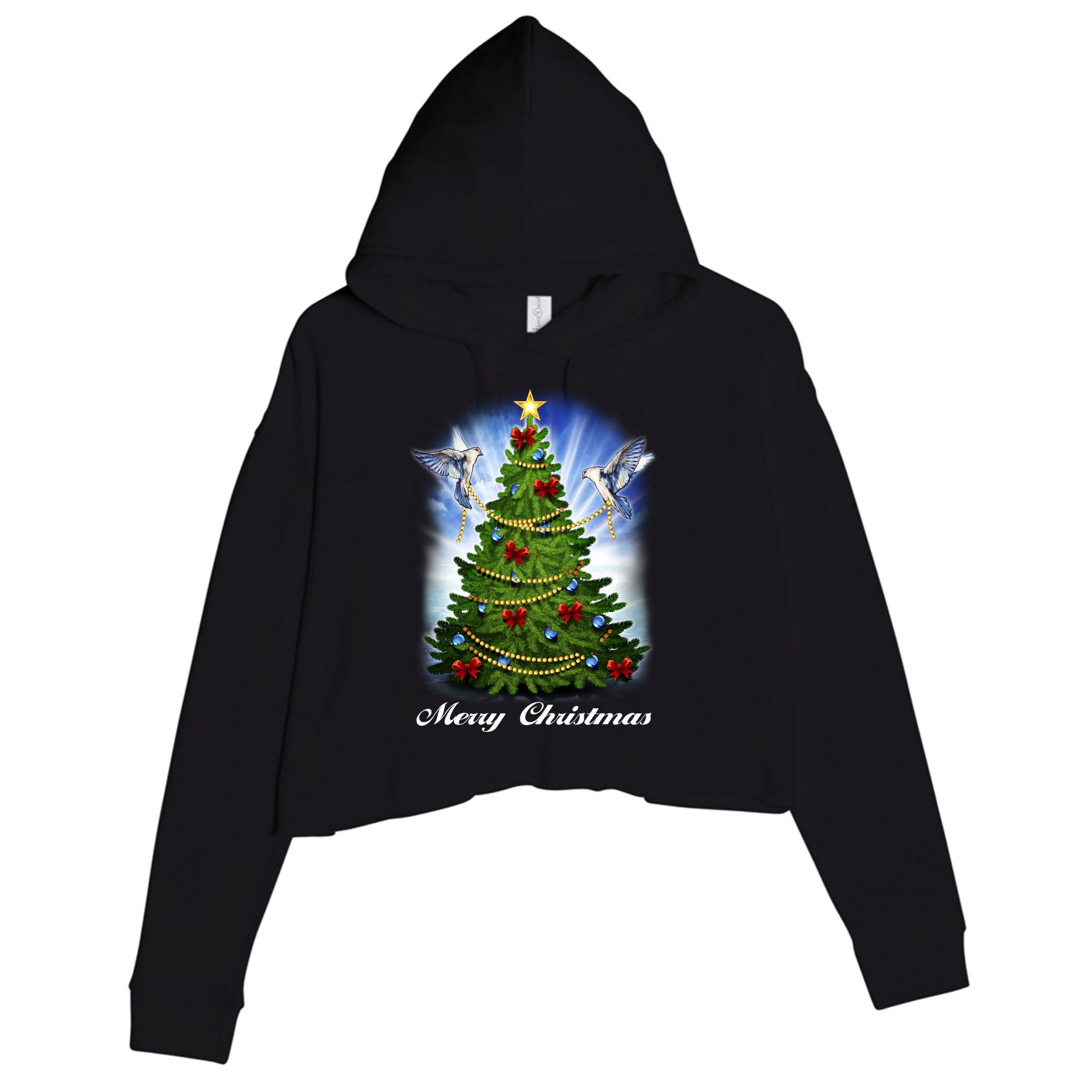 Ornament Merry Christmas Tree Crop Fleece Hoodie