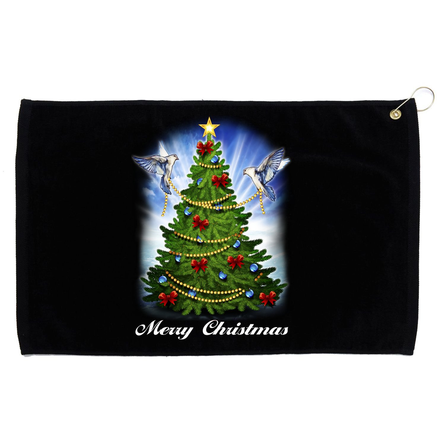 Ornament Merry Christmas Tree Grommeted Golf Towel