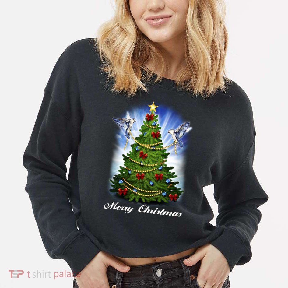 Ornament Merry Christmas Tree Cropped Pullover Crew