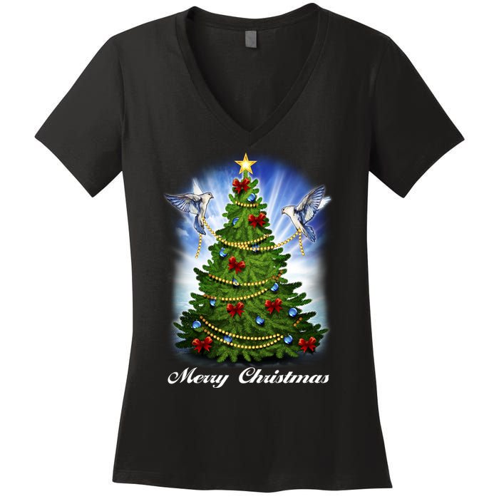 Ornament Merry Christmas Tree Women's V-Neck T-Shirt