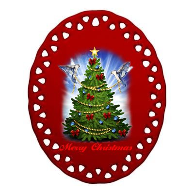 Ornament Merry Christmas Tree Ceramic Oval Ornament