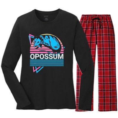 Opossum Retro Women's Long Sleeve Flannel Pajama Set 