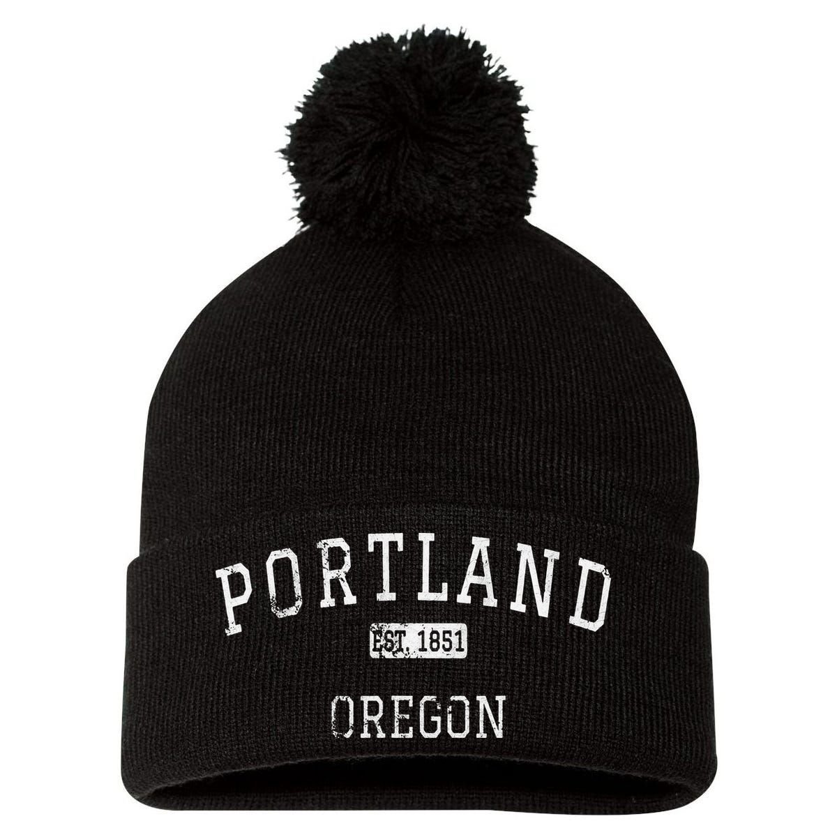 Oregon Retro Portland Home State Mountains Pom Pom 12in Knit Beanie