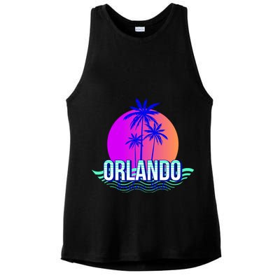 Orlando Retro Palm Trees Sunshine State Ladies PosiCharge Tri-Blend Wicking Tank