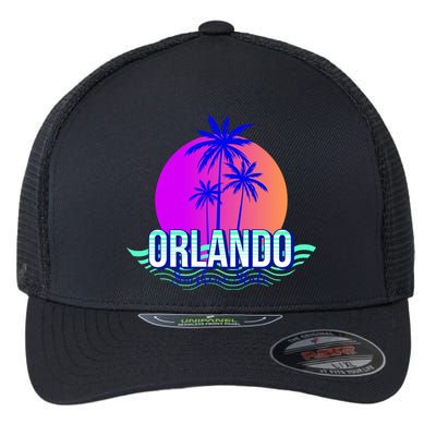 Orlando Retro Palm Trees Sunshine State Flexfit Unipanel Trucker Cap