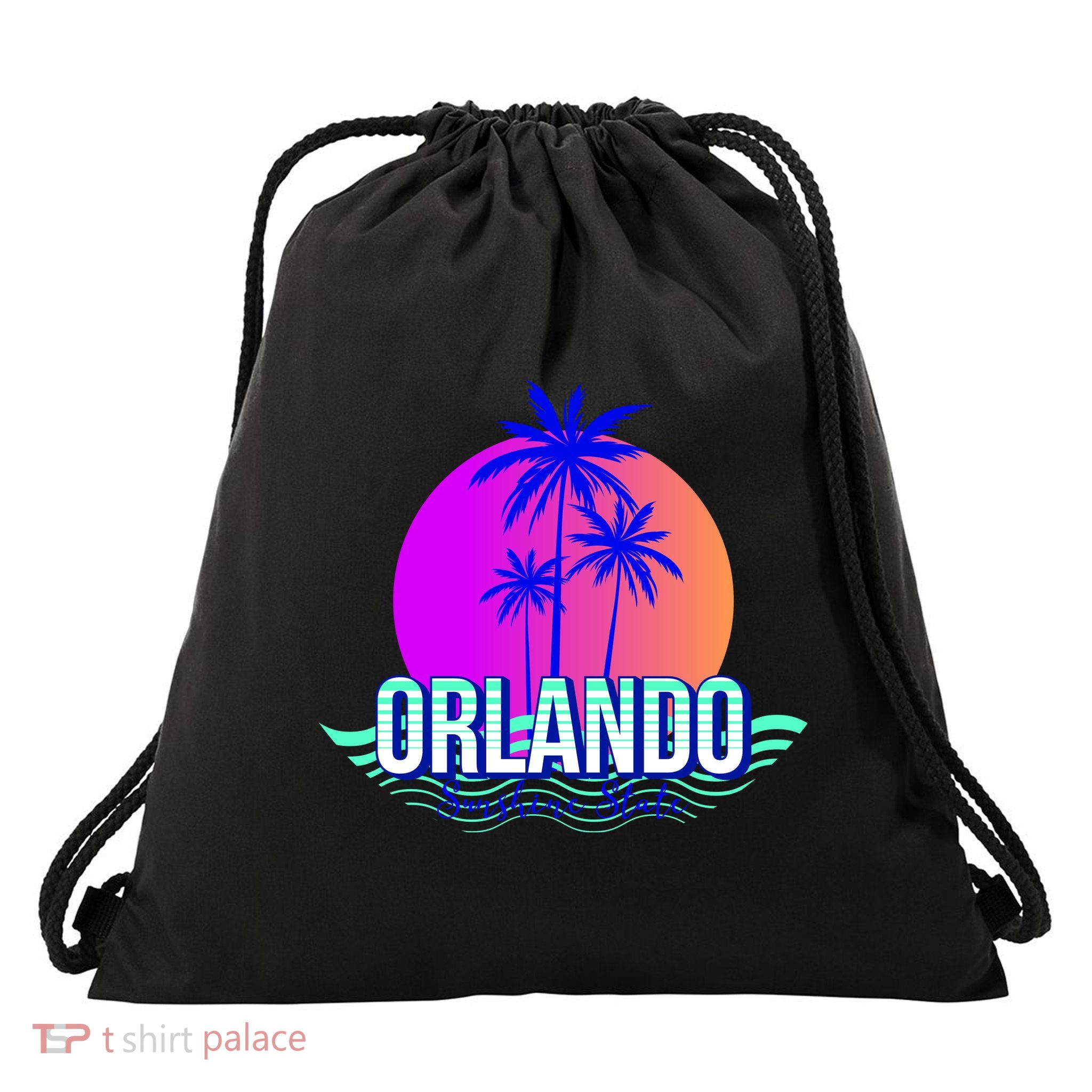 Orlando Retro Palm Trees Sunshine State Drawstring Bag