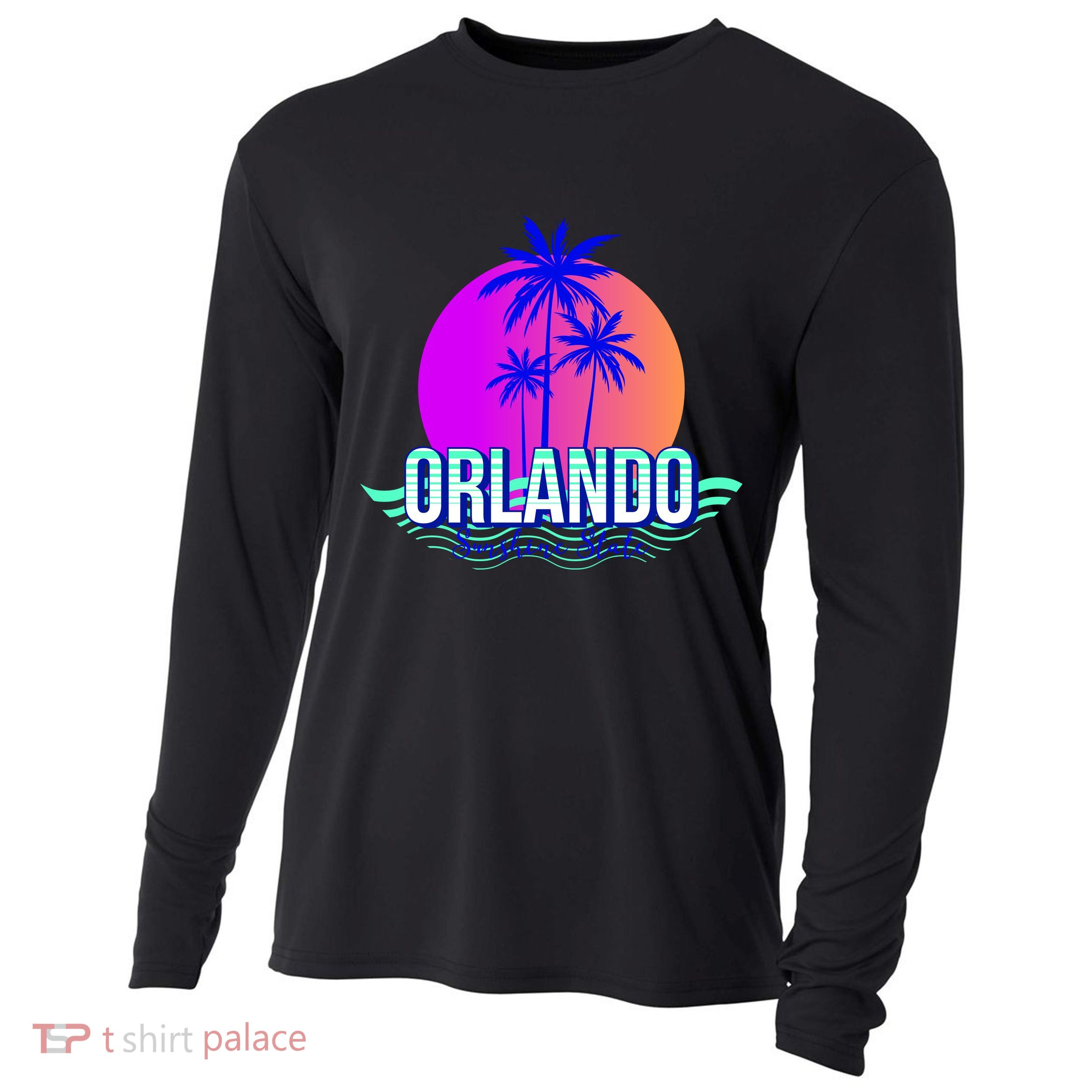 Orlando Retro Palm Trees Sunshine State Cooling Performance Long Sleeve Crew