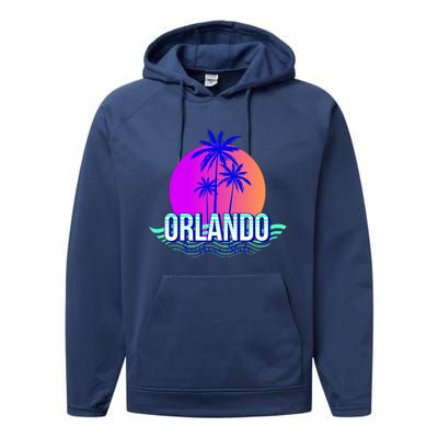 Orlando Retro Palm Trees Sunshine State Performance Fleece Hoodie