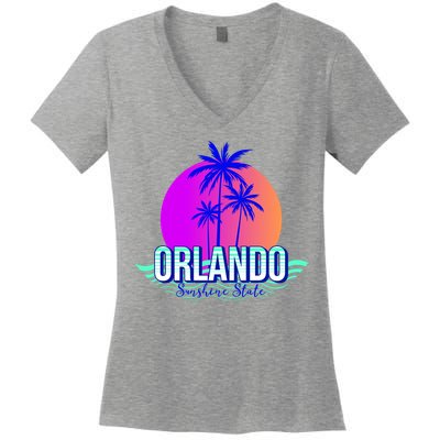 Orlando Retro Palm Trees Sunshine State Women's V-Neck T-Shirt