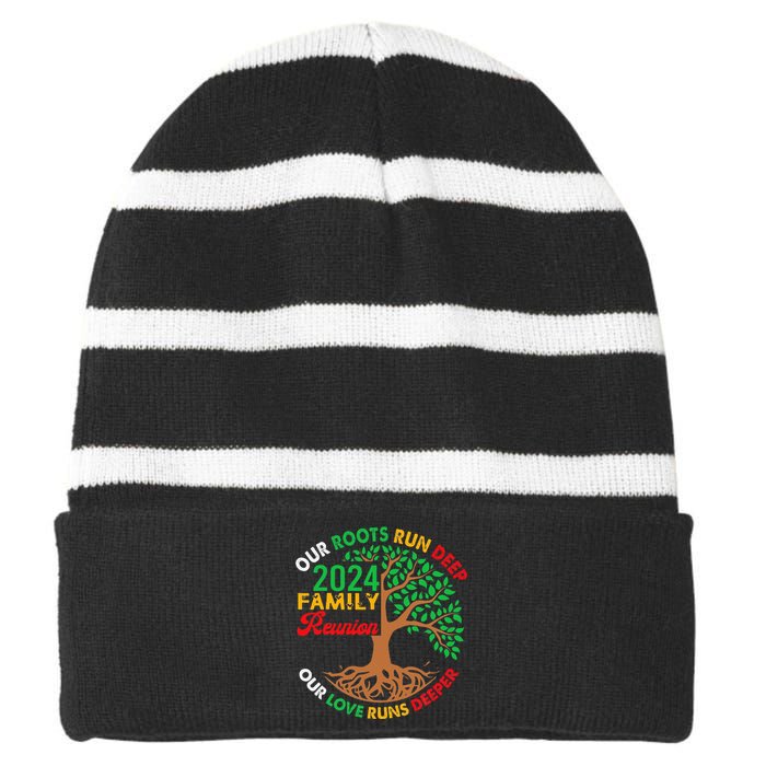 Our Roots Run Deep Our Love Runs Deeper Family Reunion 2024 Gift Striped Beanie with Solid Band