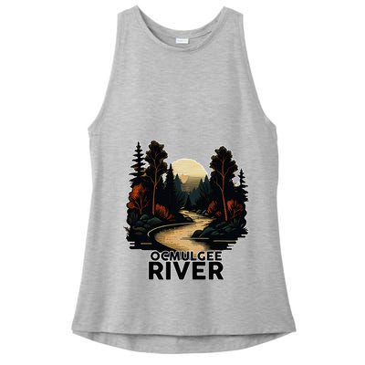 Ocmulgee River Retro Minimalist River Ocmulgee Ladies PosiCharge Tri-Blend Wicking Tank