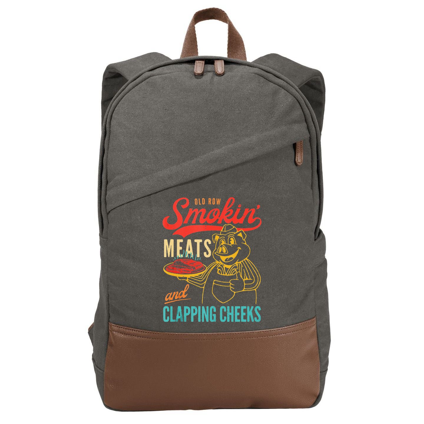 Old Row Smokin Meats And Clapping Cheeks Funny Cotton Canvas Backpack