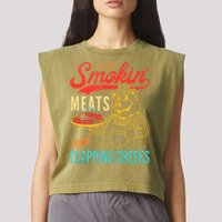 Old Row Smokin Meats And Clapping Cheeks Funny Garment-Dyed Women's Muscle Tee