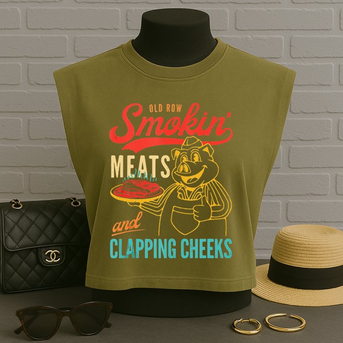 Old Row Smokin Meats And Clapping Cheeks Funny Garment-Dyed Women's Muscle Tee
