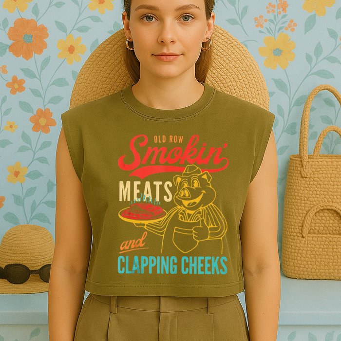 Old Row Smokin Meats And Clapping Cheeks Funny Garment-Dyed Women's Muscle Tee