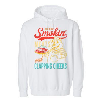 Old Row Smokin Meats And Clapping Cheeks Funny Garment-Dyed Fleece Hoodie