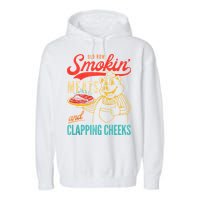Old Row Smokin Meats And Clapping Cheeks Funny Garment-Dyed Fleece Hoodie