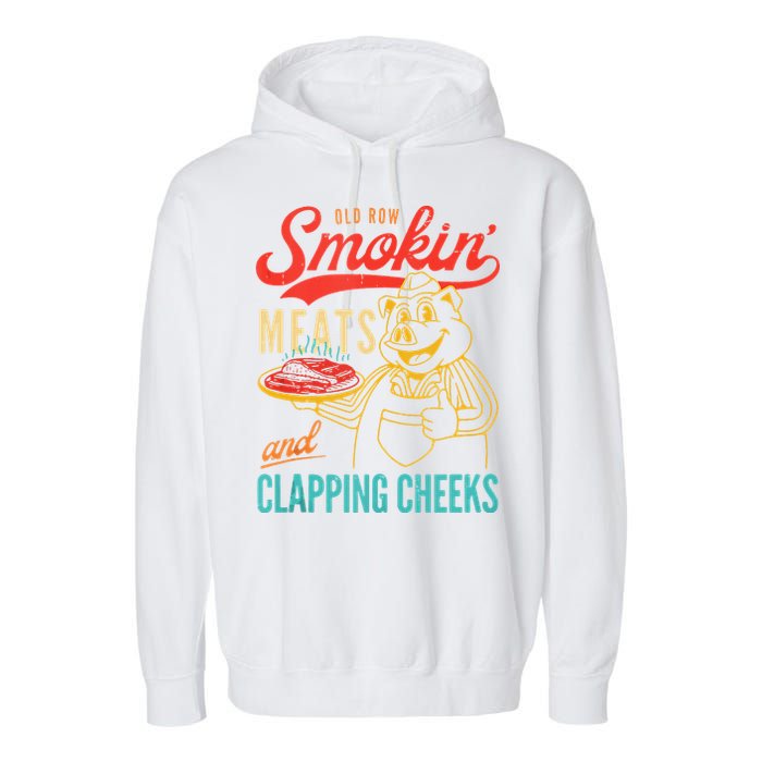 Old Row Smokin Meats And Clapping Cheeks Funny Garment-Dyed Fleece Hoodie