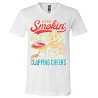 Old Row Smokin Meats And Clapping Cheeks Funny V-Neck T-Shirt