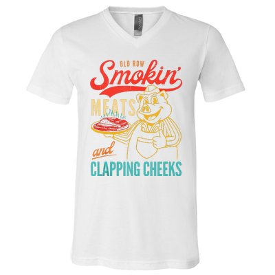 Old Row Smokin Meats And Clapping Cheeks Funny V-Neck T-Shirt